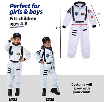 Premium Deluxe Astronaut Costume for Kids Ages 3-7 with NASA Bag and Hat